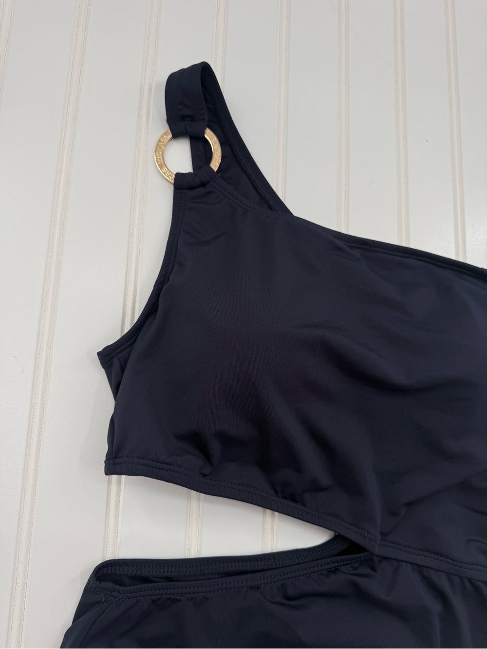 NWOT Michael Kors Navy Blue One Shoulder O-Ring Cut-Out One Piece Swimsuit 10 - Picture 6 of 10